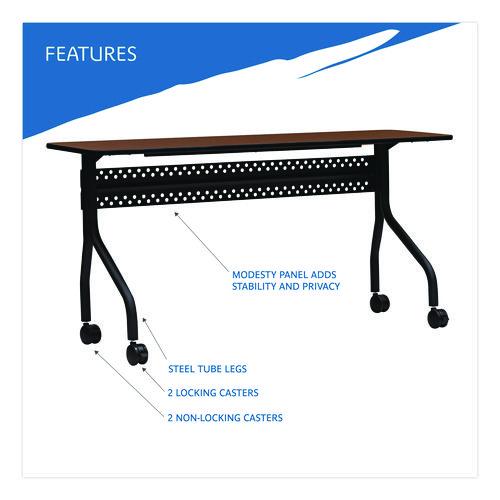 Picture of OfficeWorks Mobile Training Table, Rectangular, 60" x 18" x 29", Mahogany/Black