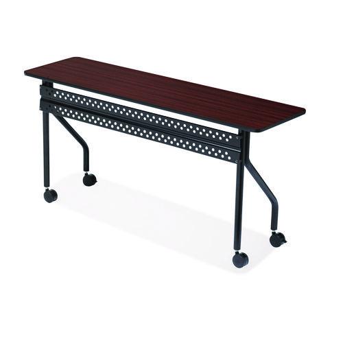 Picture of OfficeWorks Mobile Training Table, Rectangular, 60" x 18" x 29", Mahogany/Black