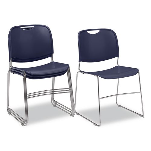 Picture of 8500 Series Ultra-Compact Plastic Stack Chair, Supports Up to 500 lbs, 17" Seat Height, Blue Seat/Back, Chrome Base, 4/Pack