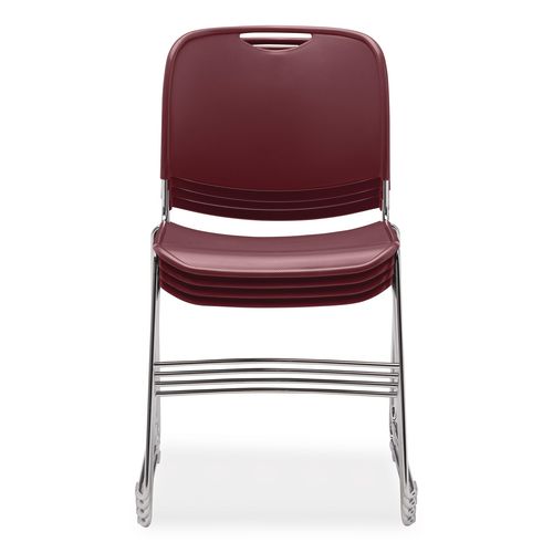 Picture of 8500 Series Ultra-Compact Plastic Stack Chair, Supports 500 lbs, 17" Seat Height, Burgundy Seat/Back, Chrome Base, 4/Pack
