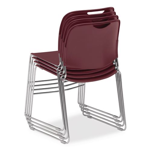 Picture of 8500 Series Ultra-Compact Plastic Stack Chair, Supports 500 lbs, 17" Seat Height, Burgundy Seat/Back, Chrome Base, 4/Pack
