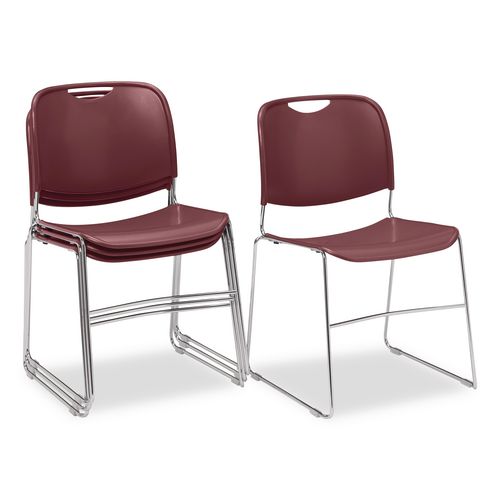 Picture of 8500 Series Ultra-Compact Plastic Stack Chair, Supports 500 lbs, 17" Seat Height, Burgundy Seat/Back, Chrome Base, 4/Pack