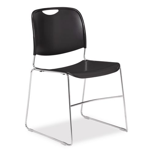 Picture of 8500 Series Ultra-Compact Plastic Stack Chair, Supports Up to 500 lbs, 17" Seat Height, Black Seat/Back, Chrome Base, 4/Pack