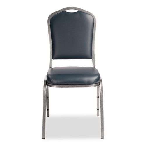 Picture of 9300 Series Deluxe Upholstered Stack Chair, Vinyl, Supports 500 lb, 19" Seat Ht, Midnight Blue Seat/Back, Silver Base, 2/Pack