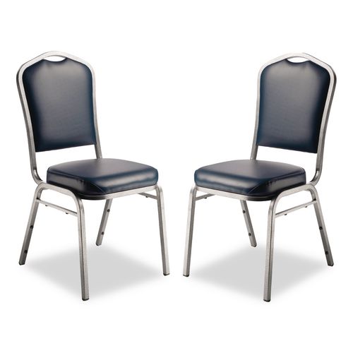 Picture of 9300 Series Deluxe Upholstered Stack Chair, Vinyl, Supports 500 lb, 19" Seat Ht, Midnight Blue Seat/Back, Silver Base, 2/Pack