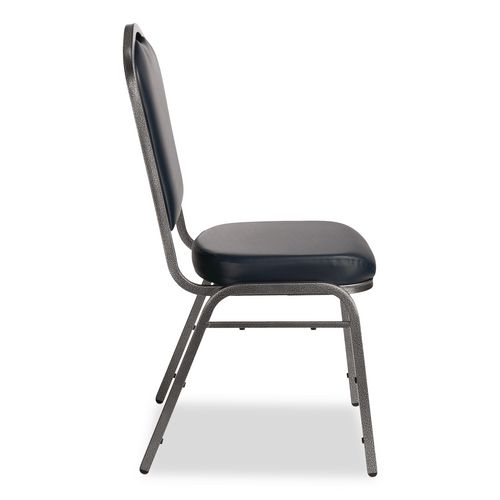 Picture of 9300 Series Deluxe Upholstered Stack Chair, Vinyl, Supports 500 lb, 19" Seat Ht, Midnight Blue Seat/Back, Silver Base, 2/Pack