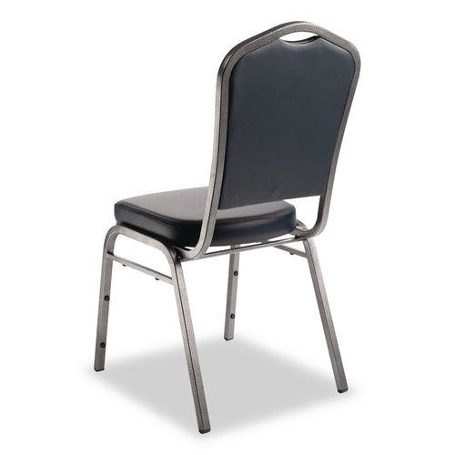 Picture of 9300 Series Deluxe Upholstered Stack Chair, Vinyl, Supports 500 lb, 19" Seat Ht, Midnight Blue Seat/Back, Silver Base, 2/Pack
