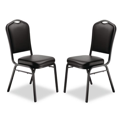 Picture of 9300 Series Deluxe Upholstered Stack Chair, Vinyl, Supports Up to 500 lb, 19" Seat Height, Black Seat/Back/Base, 2/Pack