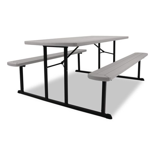 Picture of Blow Molded Folding Picnic Table, Rectangular, 57w x 72d x 29.5h, Speckled Gray Top, Black Base/Legs