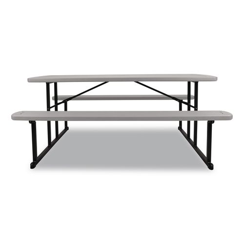 Picture of Blow Molded Folding Picnic Table, Rectangular, 57w x 72d x 29.5h, Speckled Gray Top, Black Base/Legs