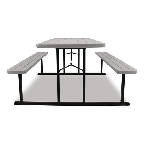 Picture of Blow Molded Folding Picnic Table, Rectangular, 57w x 72d x 29.5h, Speckled Gray Top, Black Base/Legs