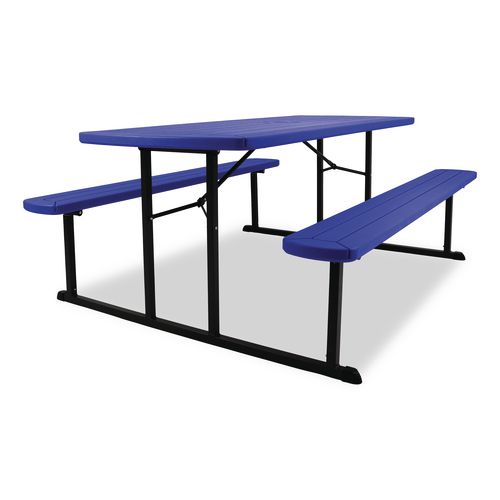 Picture of Blow Molded Folding Picnic Table, Rectangular, 57w x 72d x 29.5h, Blue Top, Black Base/Legs