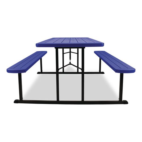 Picture of Blow Molded Folding Picnic Table, Rectangular, 57w x 72d x 29.5h, Blue Top, Black Base/Legs