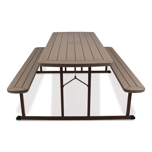Picture of Blow Molded Folding Picnic Table, Rectangular, 57w x 72d x 29.5h, Brown Top, Brown Base/Legs