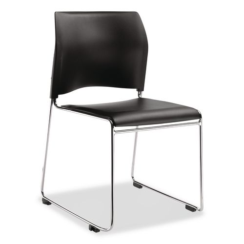 Picture of 8700 Series Cafetorium Plush Vinyl Stack Chair, Supports Up to 500 lb, 18" Seat Height, Black Seat/Back, Chrome Base, 4/Pack