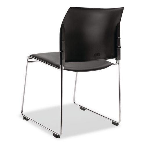 Picture of 8700 Series Cafetorium Plush Vinyl Stack Chair, Supports Up to 500 lb, 18" Seat Height, Black Seat/Back, Chrome Base, 4/Pack