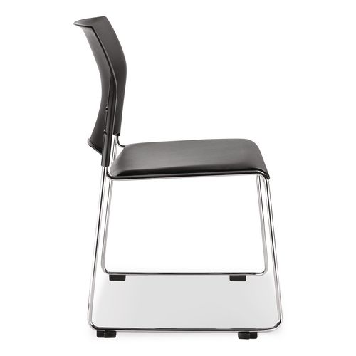 Picture of 8700 Series Cafetorium Plush Vinyl Stack Chair, Supports Up to 500 lb, 18" Seat Height, Black Seat/Back, Chrome Base, 4/Pack