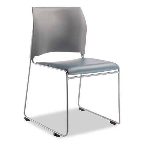 Picture of 8700 Series Cafetorium Plush Vinyl Stack Chair, Supports Up to 500 lb, 18" Seat Ht, Blue Seat, Gray Back, Silver Base, 4/PK