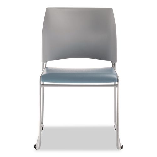 Picture of 8700 Series Cafetorium Plush Vinyl Stack Chair, Supports Up to 500 lb, 18" Seat Ht, Blue Seat, Gray Back, Silver Base, 4/PK