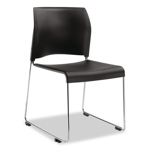 Picture of 8800 Series Cafetorium Plastic Stack Chair, Supports Up to 500 lb, 18" Seat Height, Black Seat/Back, Chrome Base, 4/Pack