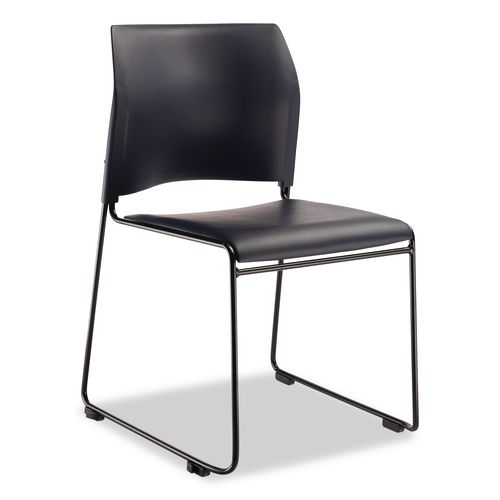 Picture of 8700 Series Cafetorium Plush Vinyl Stack Chair, Supports Up to 500 lb, 18" Seat Height, Blue Seat/Back, Black Base, 4/Pack