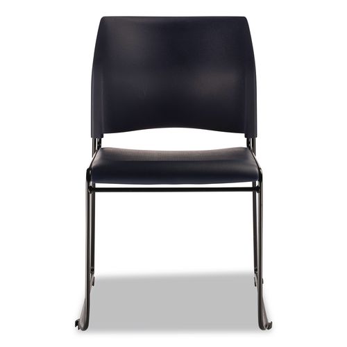 Picture of 8700 Series Cafetorium Plush Vinyl Stack Chair, Supports Up to 500 lb, 18" Seat Height, Blue Seat/Back, Black Base, 4/Pack