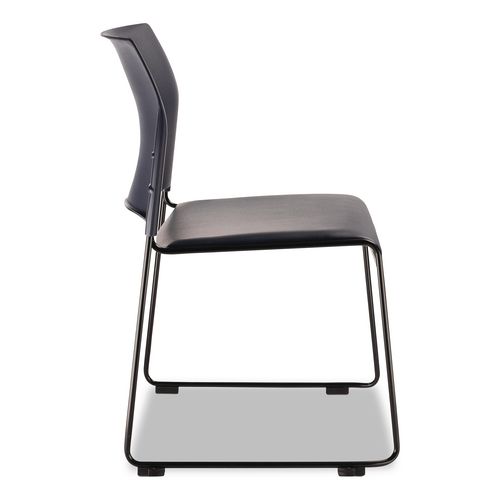 Picture of 8700 Series Cafetorium Plush Vinyl Stack Chair, Supports Up to 500 lb, 18" Seat Height, Blue Seat/Back, Black Base, 4/Pack