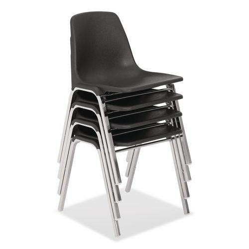 Picture of 8100 Series Poly Shell Stacking Chair, Supports Up to 500 lb, 18" Seat Height, Black Seat, Black Back, Chrome Base, 4/Pack