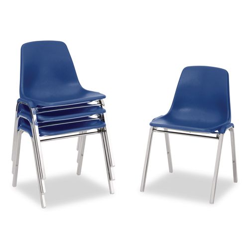 Picture of 8100 Series Poly Shell Stacking Chair, Supports Up to 500 lb, 18" Seat Height, Blue Seat, Blue Back, Chrome Base, 4/Pack