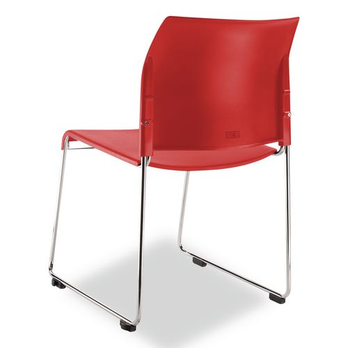 Picture of 8800 Series Cafetorium Plastic Stack Chair, Supports Up to 500 lb, 18" Seat Height, Red Seat, Red Back, Chrome Base, 4/Pack