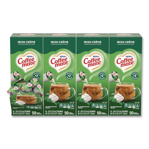 Liquid+Coffee+Creamer%2C+Irish+Cream%2C+0.38+oz+Mini+Cups%2C+50%2FBox%2C+4+Boxes%2FCarton