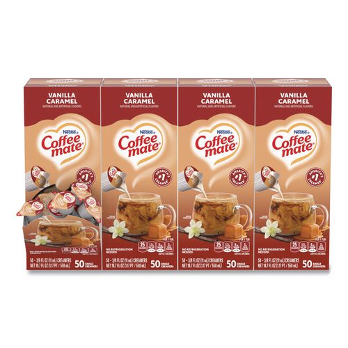 Liquid+Coffee+Creamer%2C+Vanilla+Caramel%2C+0.38+oz+Mini+Cups%2C+50%2FBox%2C+4+Boxes%2FCarton