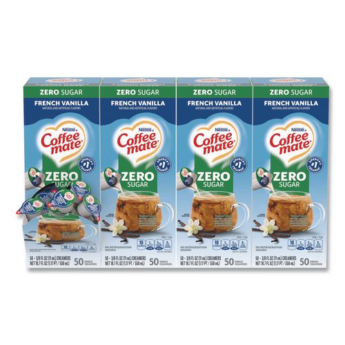 Liquid+Coffee+Creamer%2C+Zero+Sugar+French+Vanilla%2C+0.38+oz+Mini+Cups%2C+50%2FBox%2C+4+Boxes%2FCarton