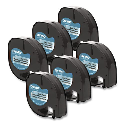 LetraTag+Plastic+Label+Tape+Cassette%2C+0.5%26quot%3B+x+13+ft%2C+Black+on+Clear%2C+6%2FPack