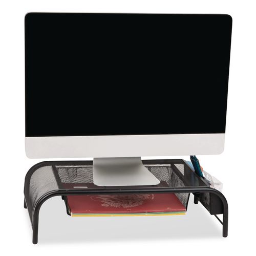 Picture of Raise Metal Mesh Monitor Stand with Drawer, 20" x 11.5" x 5.6", Black, Supports 25 lbs