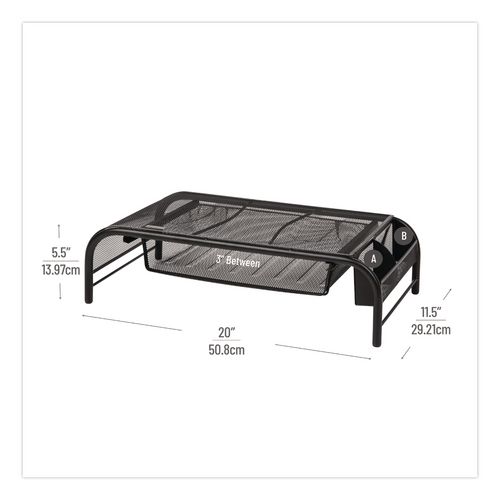 Picture of Raise Metal Mesh Monitor Stand with Drawer, 20" x 11.5" x 5.6", Black, Supports 25 lbs