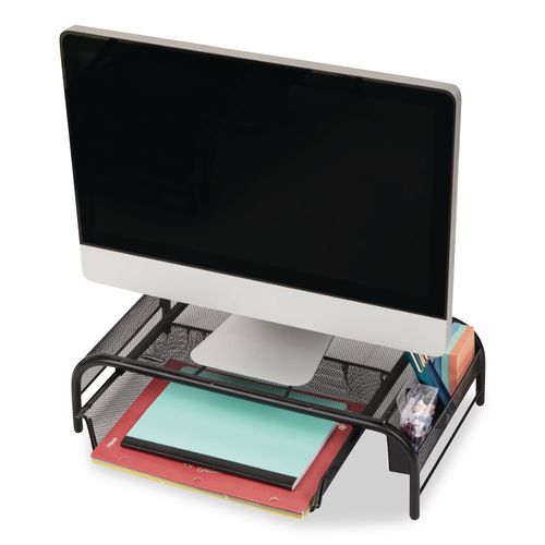 Picture of Raise Metal Mesh Monitor Stand with Drawer, 20" x 11.5" x 5.6", Black, Supports 25 lbs