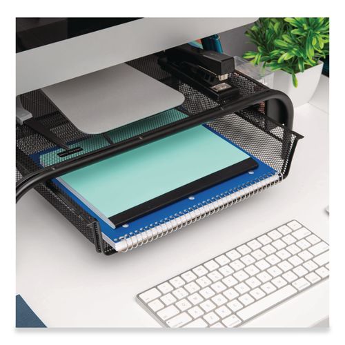 Picture of Raise Metal Mesh Monitor Stand with Drawer, 20" x 11.5" x 5.6", Black, Supports 25 lbs