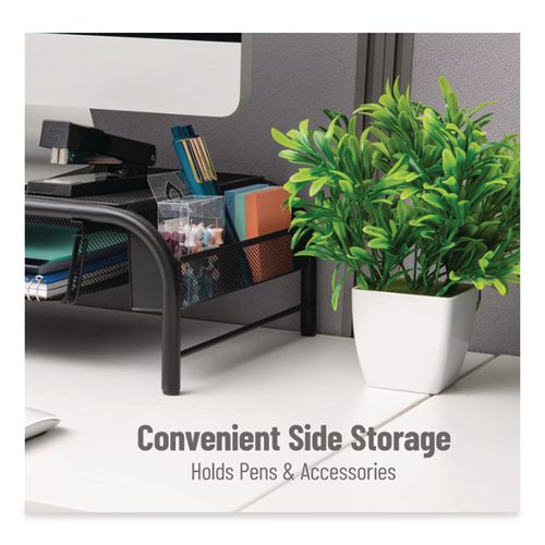 Picture of Raise Metal Mesh Monitor Stand with Drawer, 20" x 11.5" x 5.6", Black, Supports 25 lbs