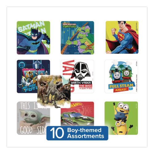 Picture of Cars, Trucks and Heroes Sticker Sampler Pack, Randomly Assorted Illustrations and Colors, 1,000/Box