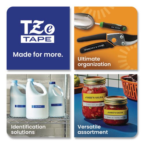 Picture of TZe Standard Adhesive Laminated Labeling Tape, 0.47" x 26.2 ft, Black on Clear