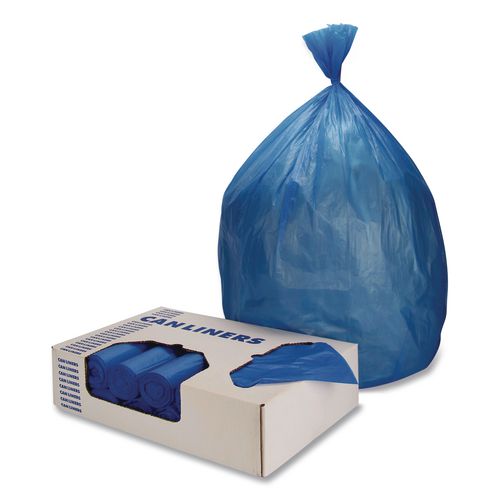 Picture of Healthcare Pre-Printed High-Density Can Liners, Soiled Linen, 45 gal, 18 mic, 40" x 48", Blue, Flat Pack, 200/Carton