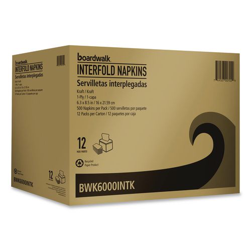 Picture of Interfold Napkins, 1-Ply, 8.8 x 6.3, Kraft, 500/Pack, 12 Packs/Carton