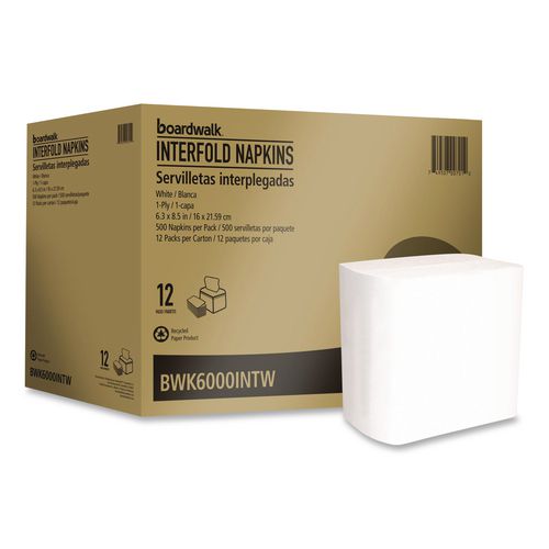 Picture of Interfold Napkins, 1-Ply, 8.8 x 6.3, White, 500/Pack, 12 Packs/Carton