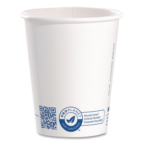 Picture of Recycled Content PCF Paper Hot Cups, ProPlanet Seal, 10 oz, White/Blue, 1,000/Carton