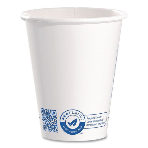 Picture of Recycled Content PCF Paper Hot Cups, ProPlanet Seal, 8 oz, White/Blue, 1,000/Carton