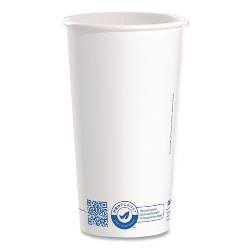 Picture of Recycled Content PCF Paper Hot Cups, ProPlanet Seal, 20 oz, White/Blue, 600/Carton