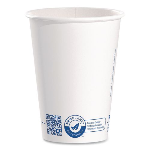 Picture of Recycled Content PCF Paper Hot Cups, ProPlanet Seal, 12 oz, White/Blue, 1,000/Carton