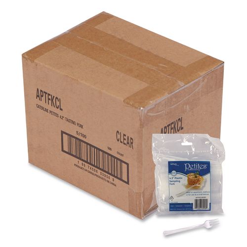 Picture of Petites Mini Utensils, Medium Duty, Petite Tasting Fork, Plastic, Clear, 500/Carton