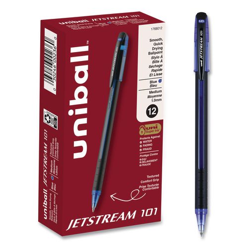 Jetstream+101+Hybrid+Gel+Pen%2C+Stick%2C+Bold+1+mm%2C+Blue+Ink%2C+Black%2FBlue+Barrel%2C+Dozen